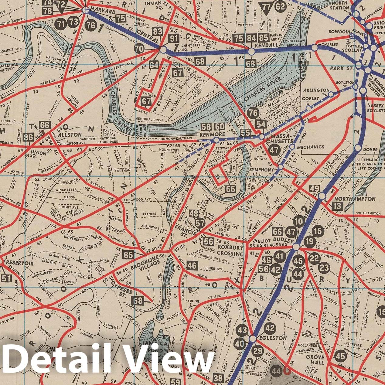 Historic Map : Greater Boston Transit Maps, Boston Elevated Railway System Route Map No. 6 1943 Railroad Catography , Vintage Wall Art