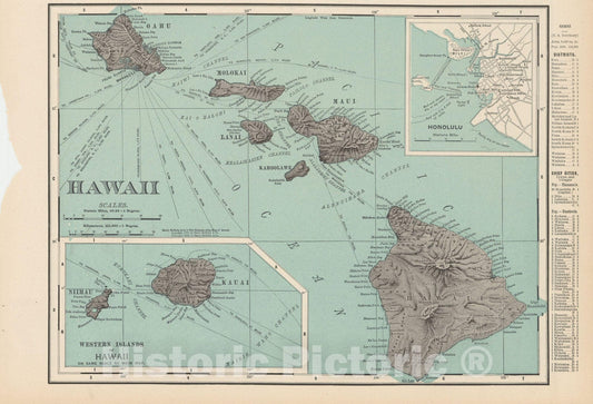 Historic Map : Hawaii 1903 , Rand McNally Business Atlas , Vintage Wall Art
