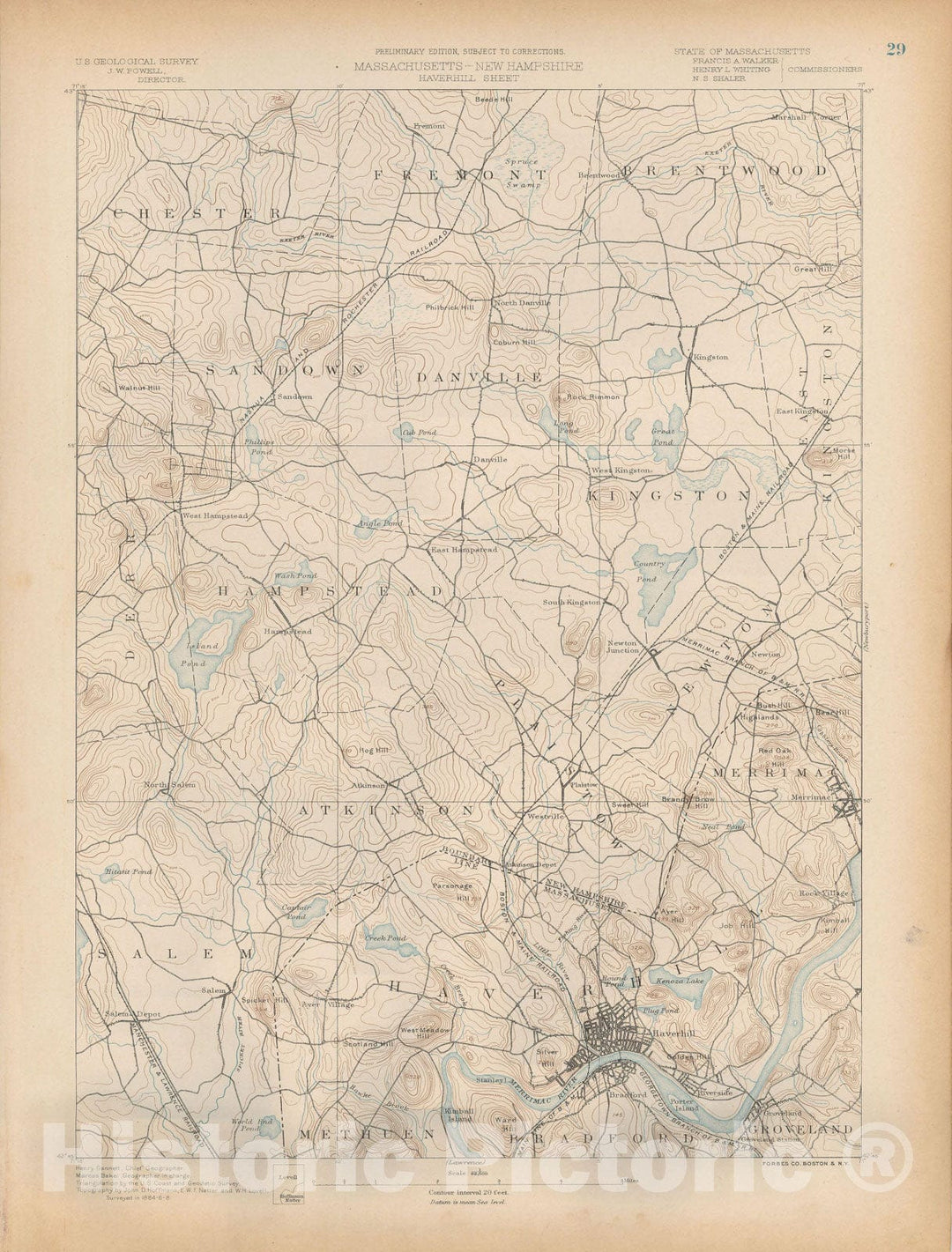 Historic Map : Atlas of Massachusetts, Danville & Hampstead & Haverhill & Kingston 1890 Page 29 , Vintage Wall Art