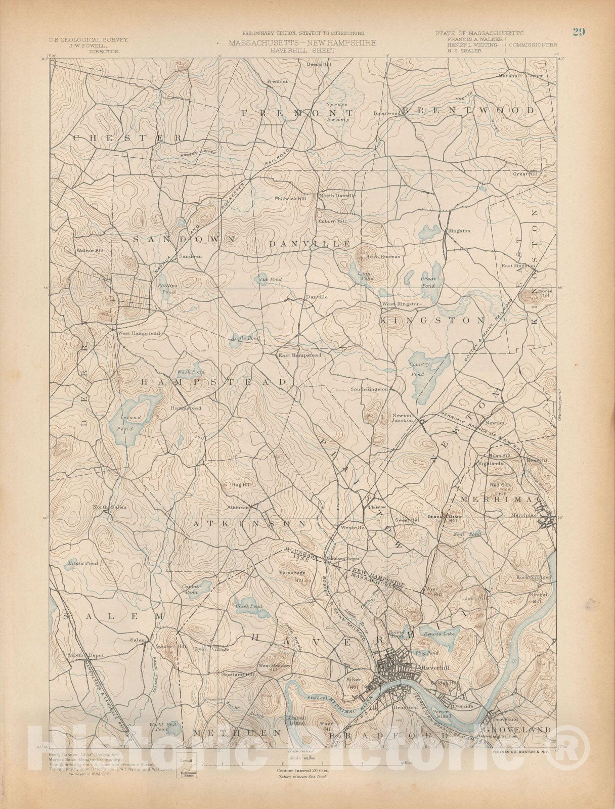 Historic Map : Atlas of Massachusetts, Danville & Hampstead & Haverhill & Kingston 1890 Page 29 , Vintage Wall Art