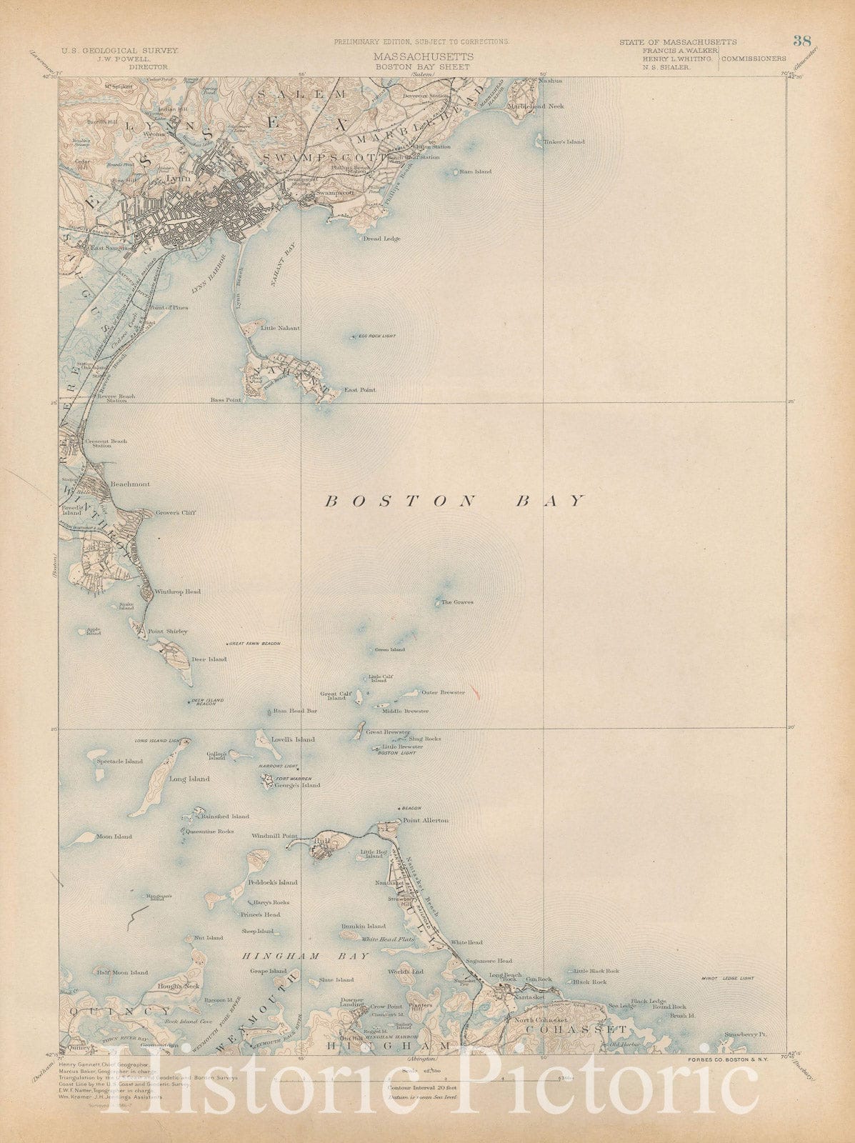 Historic Map : Atlas of Massachusetts, Cohasset & Hull & Lynn & Nahant & Winthrop 1890 Page 38 , Vintage Wall Art