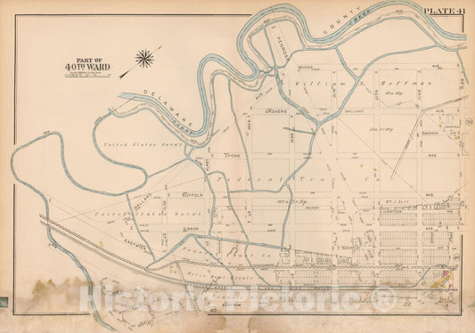 Historic Map : Atlas City of Philadelphia Wards 24,27,34,40,44&46 West Philadelphia, West Philadelphia 1927 Plate 041 , Vintage Wall Art