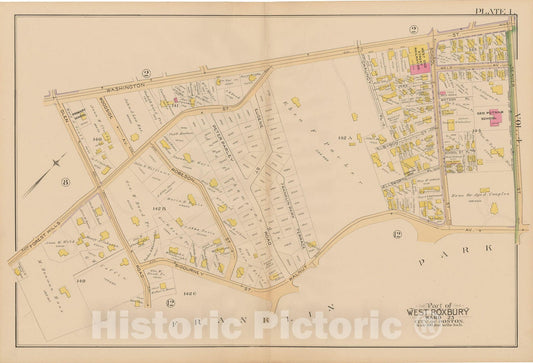 Historic Map : Suffolk County, Jamaica Plain & Roxbury 1890 Plate 001 , Vintage Wall Art