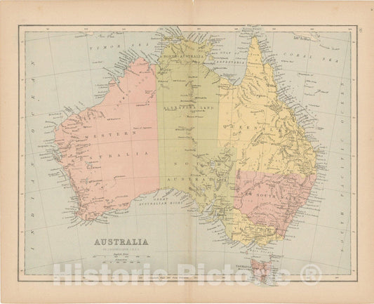 Historic Map : Australia 1875 , Student Atlas of Modern Geography , v2, Vintage Wall Art