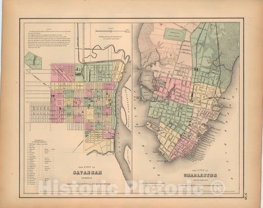 Historic Map : General Atlas (Of The World), Charleston & Savannah 1857 , Vintage Wall Art