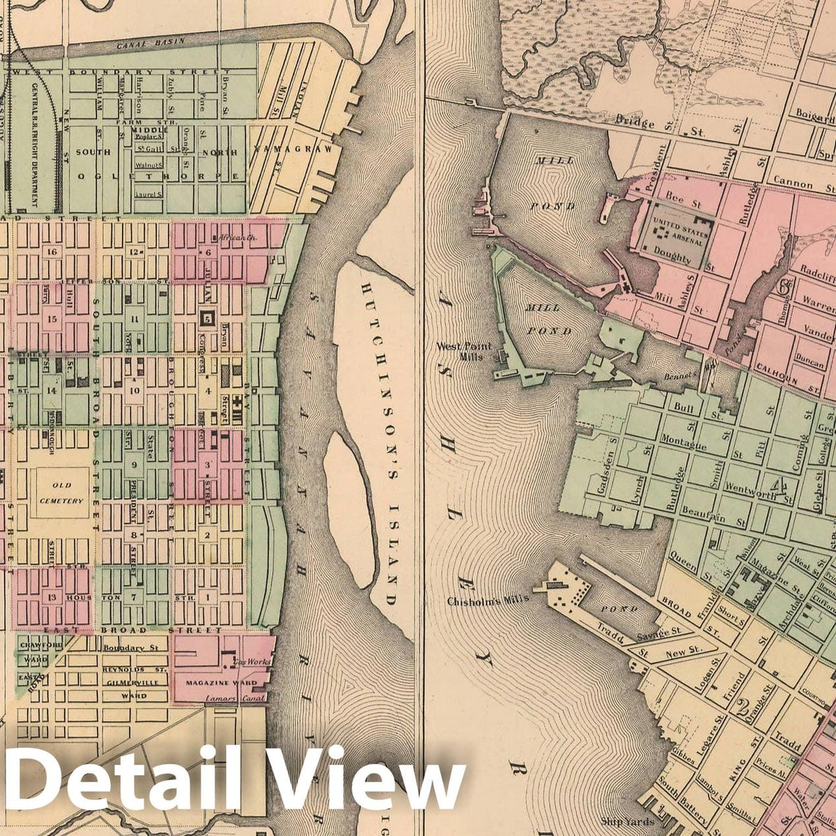 Historic Map : General Atlas (Of The World), Charleston & Savannah 1857 , Vintage Wall Art