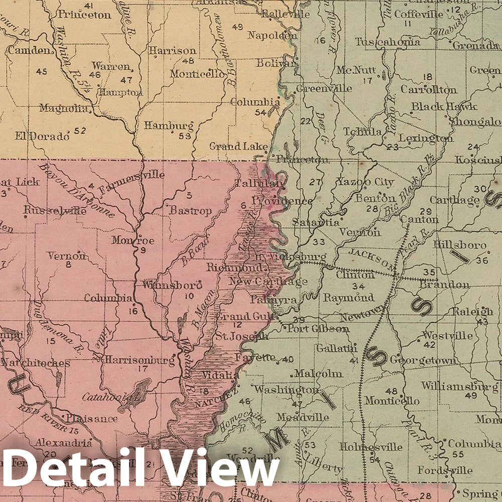 Historic Map : McNally's Improved System of Geography, Arkansas & Louisiana & Mississippi 1856 , Vintage Wall Art