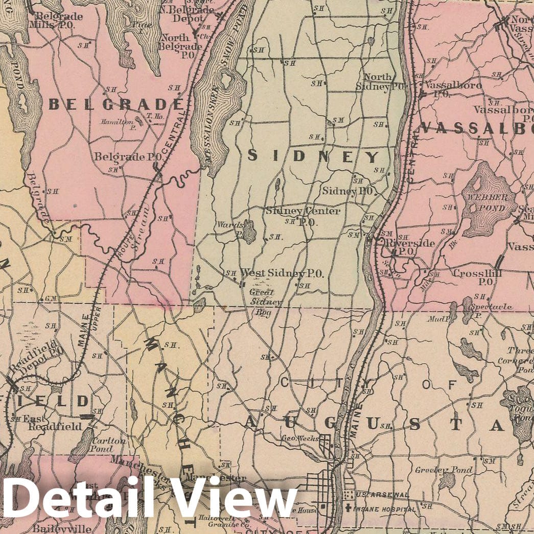 Historic Map : Atlas of Maine, Kennebec 1885 , Vintage Wall Art