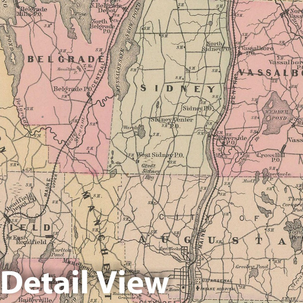 Historic Map : Atlas of Maine, Kennebec 1885 , Vintage Wall Art