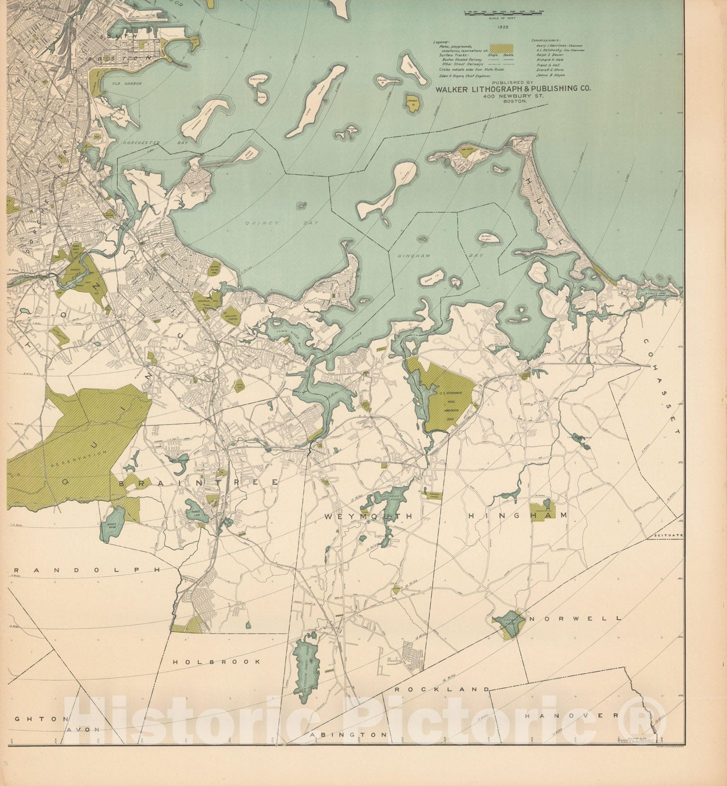 Historic Map : Boston & Braintree & Hingham , Vintage Wall Art