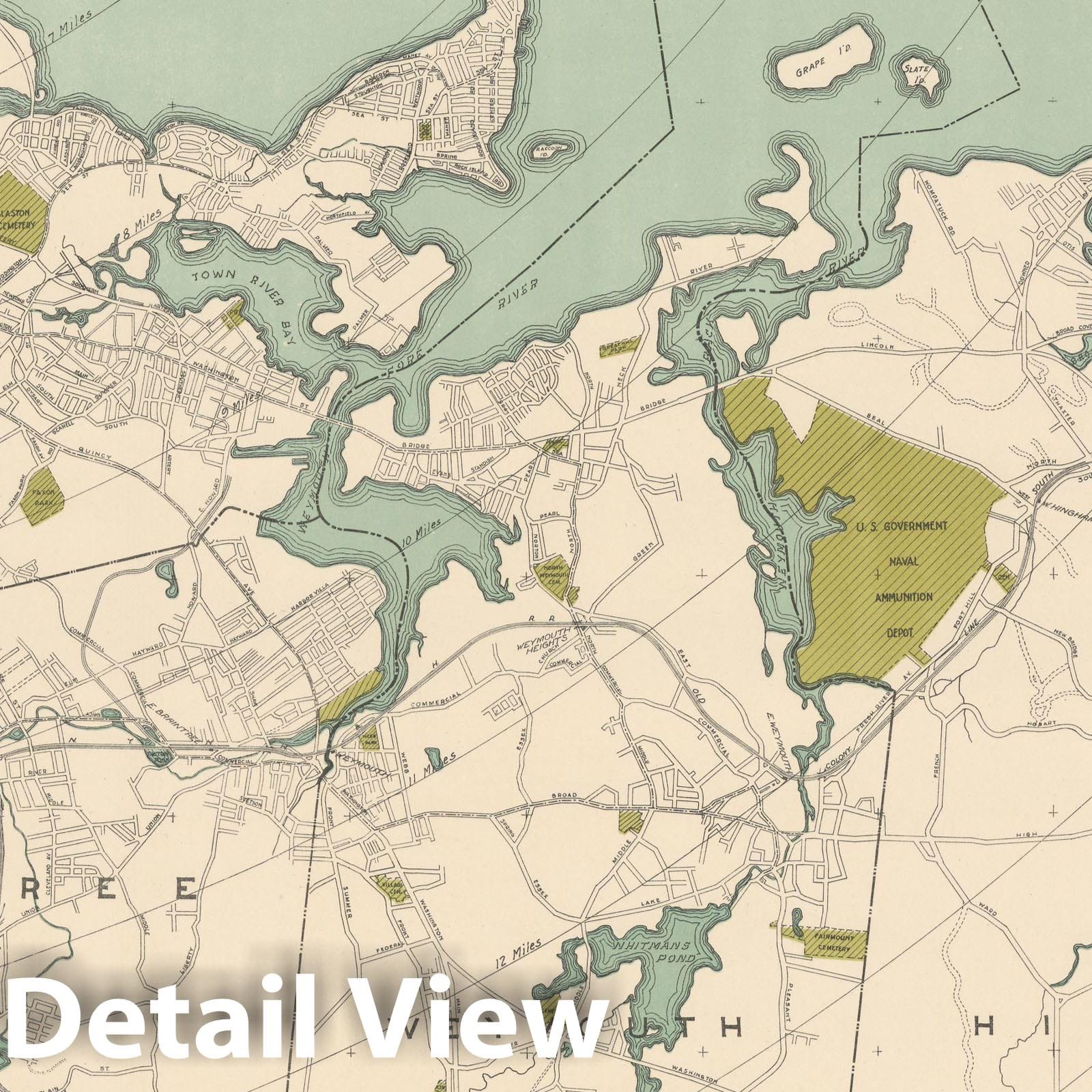 Historic Map : Boston & Braintree & Hingham , Vintage Wall Art