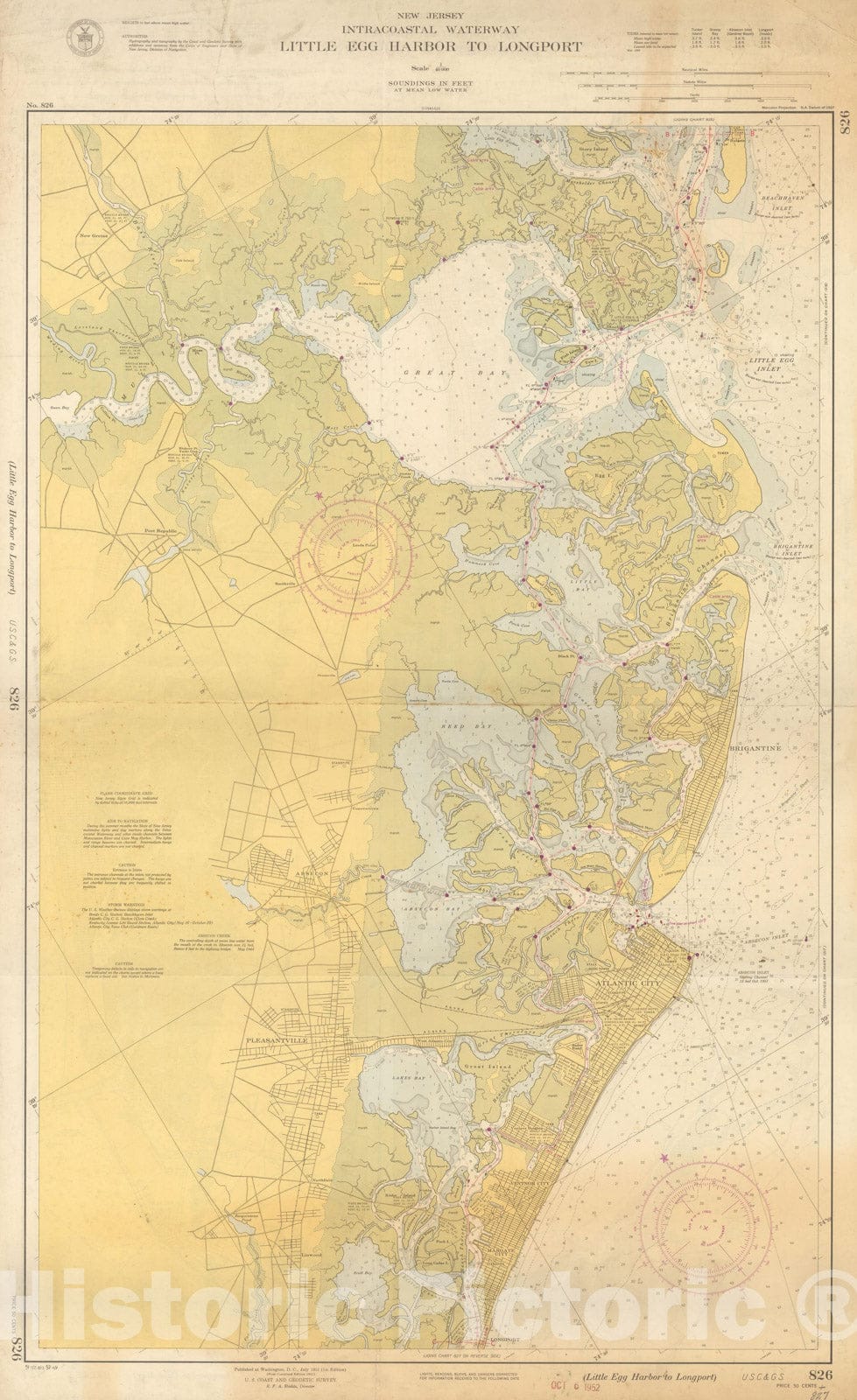 Historic Map : Coastal Charts - New Jersey Intracoastal: Little Egg to Longport 1952 , Vintage Wall Art
