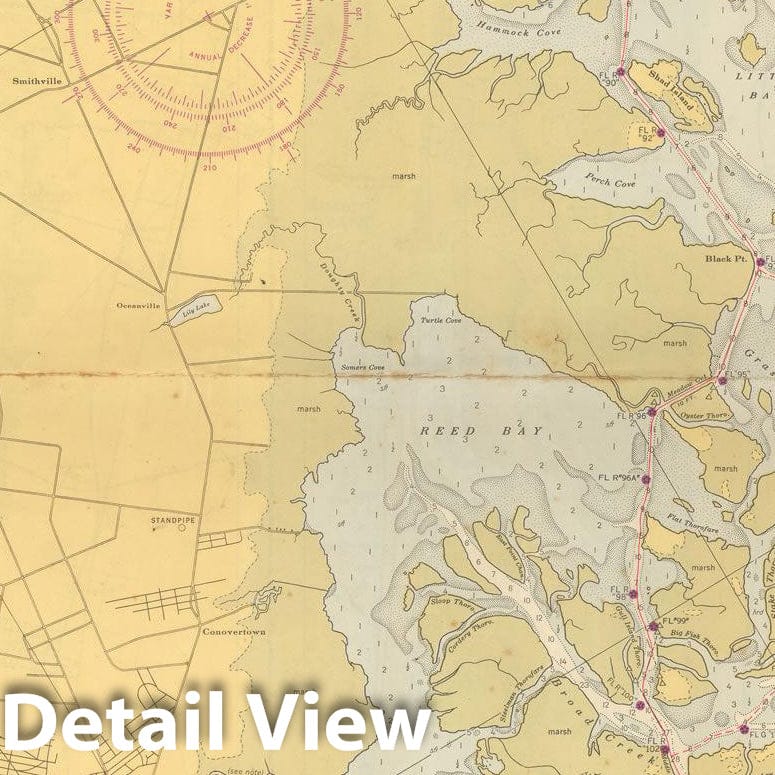Historic Map : Coastal Charts - New Jersey Intracoastal: Little Egg to Longport 1952 , Vintage Wall Art