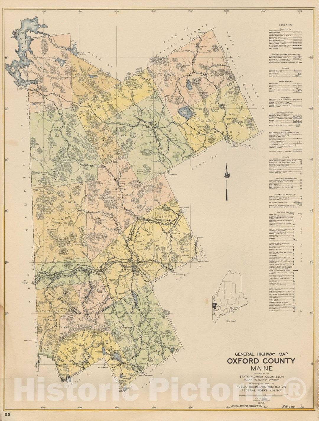 Historic Map : Maine General Highway County Maps, Oxford 1938 Plate 025 , Vintage Wall Art