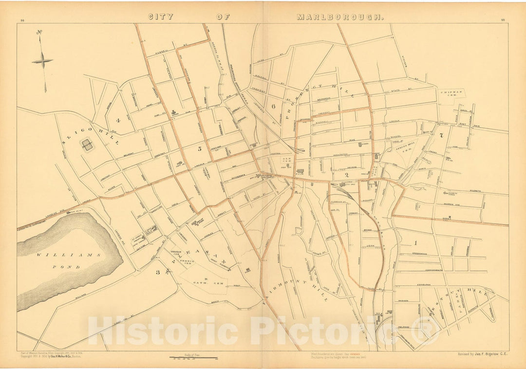 Historic Map : Atlas of Massachusetts, Marlborough 1904 , Vintage Wall Art