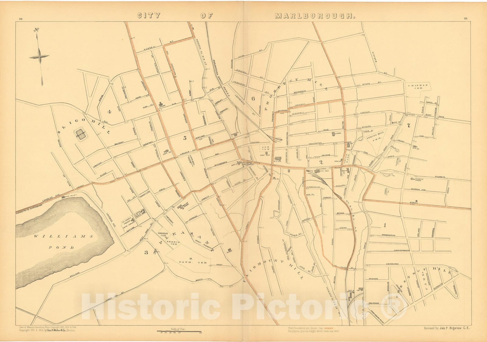 Historic Map : Atlas of Massachusetts, Marlborough 1904 , Vintage Wall Art