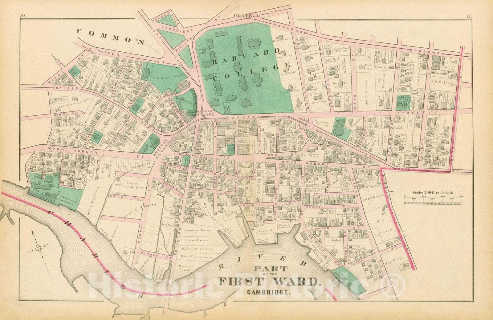 Historic Map : Atlas City of Cambridge, Middlesex Co., Massachusetts, Cambridge 1873 Plate A , Vintage Wall Art