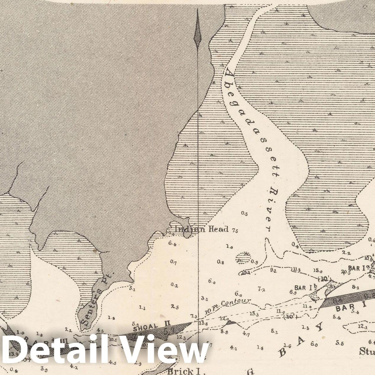 Historic Map : Merrymeeting Bay 1879 Topographic Map , Vintage Wall Art