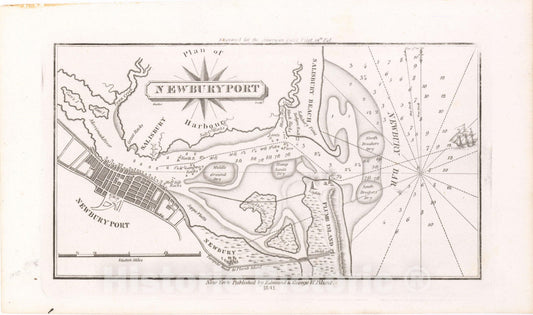 Historic Map : American Coast Pilot 14th Ed., Newburyport 1841 , Vintage Wall Art