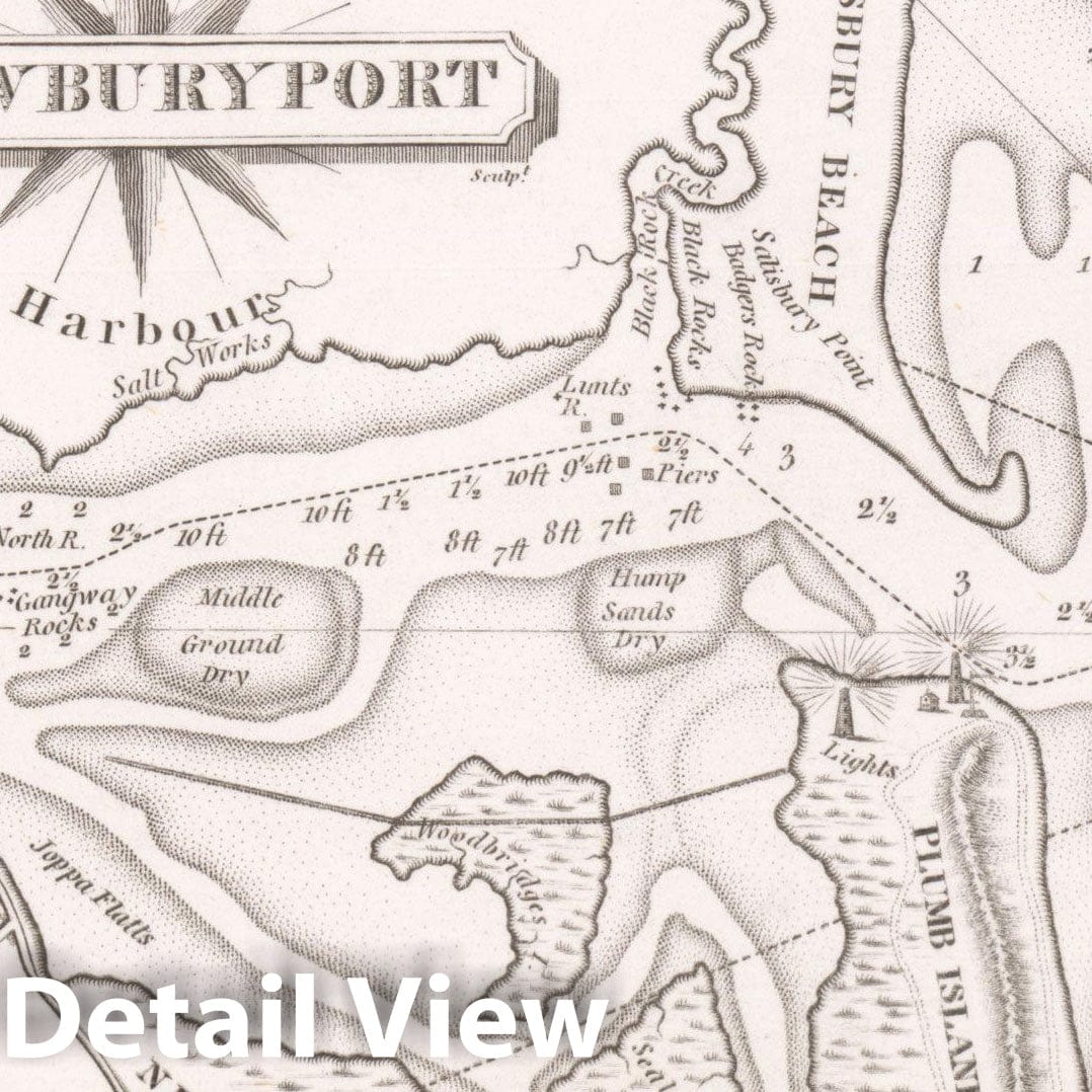 Historic Map : American Coast Pilot 14th Ed., Newburyport 1841 , Vintage Wall Art