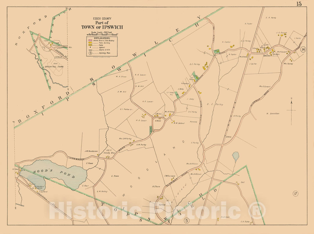 Historic Map : Atlas Towns of Topsfield, Ipswich, Essex, Hamilton and Wenham, Essex County, MA, Ipswich 1910 Plate 015 , Vintage Wall Art
