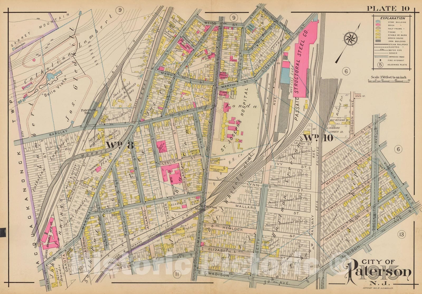 Historic Map : Atlas City of Paterson, New Jersey, Paterson 1915 Plate 010 , Vintage Wall Art