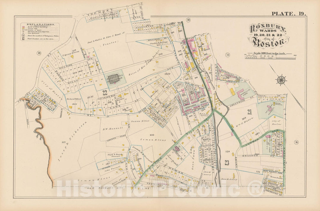Historic Map : City Atlas of Boston, Massachusetts, Roxbury 1882 Plate 019 , Vintage Wall Art