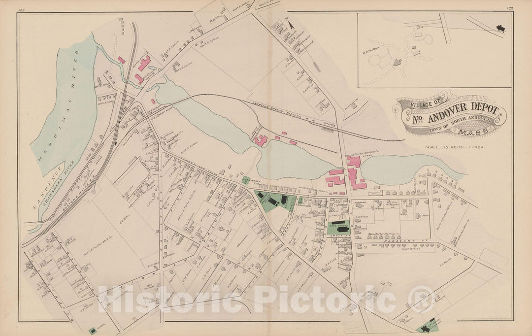 Historic Map : Atlas of Essex County, North Andover 1884 , v2, Vintage Wall Art