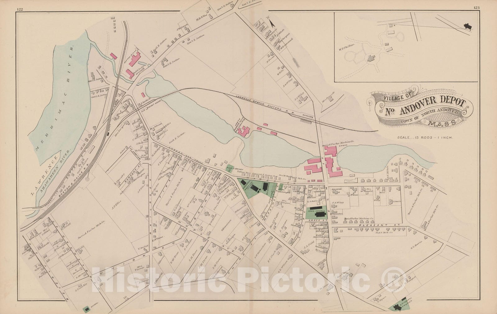 Historic Map : Atlas of Essex County, North Andover 1884 , v2, Vintage Wall Art