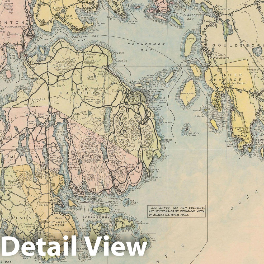 Historic Map : Maine General Highway County Maps, Hancock 1938 Plate 018 , v2, Vintage Wall Art