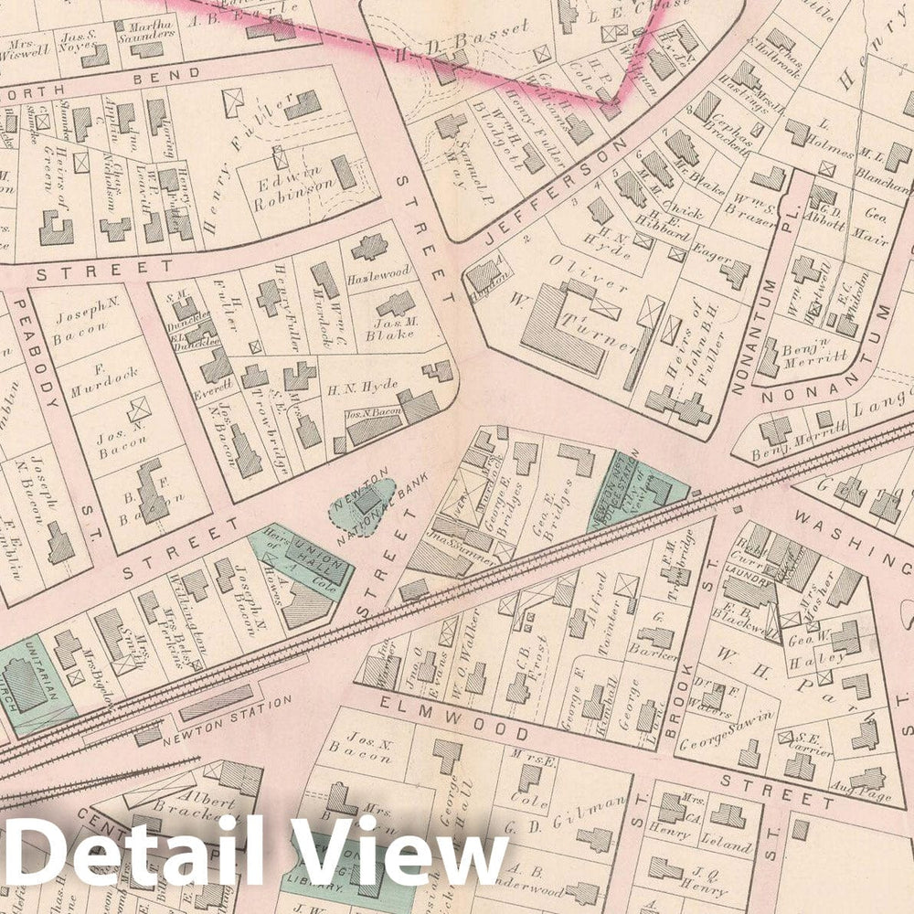 Historic Map : City of Newton, Middlesex County, Newton 1874 Plate A , Vintage Wall Art