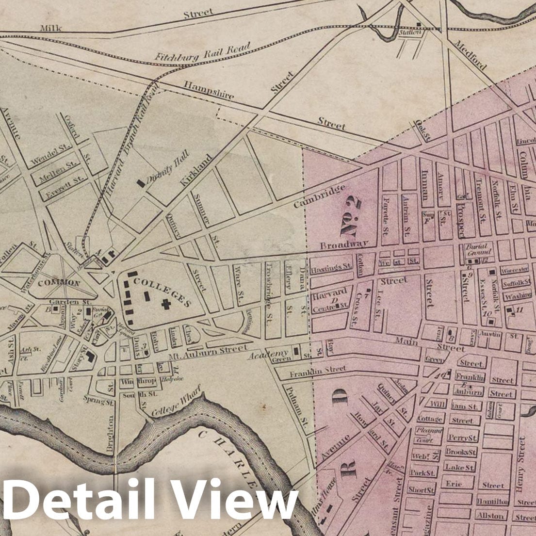 Historic Map : Cambridge 1849 , v2, Vintage Wall Art