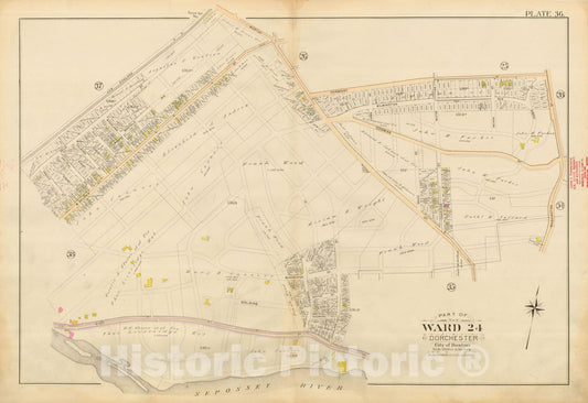 Historic Map : Atlas City of Boston, Vol. 5, Dorchester, Dorchester 1898 Plate 036 , Vintage Wall Art