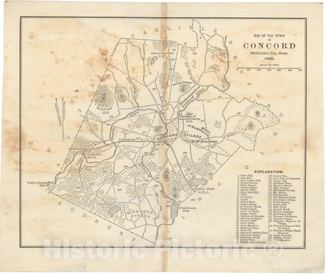 Historic Map : Concord, Concord 1852 , Vintage Wall Art