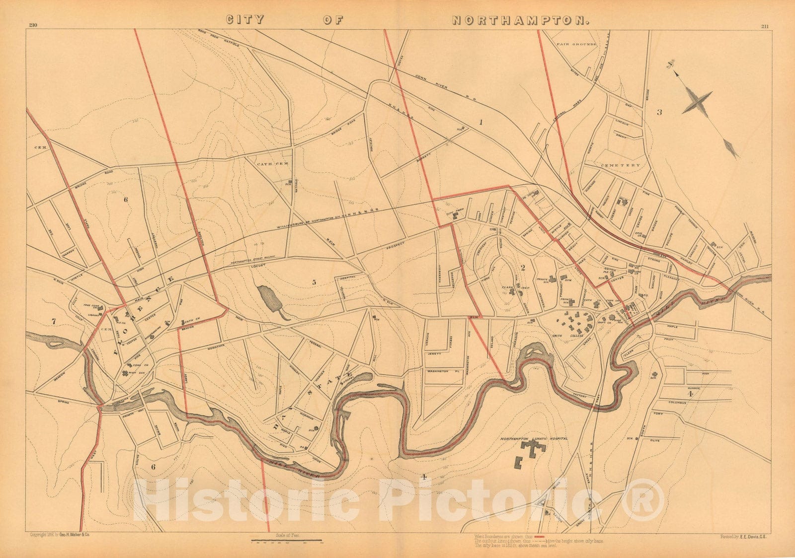 Historic Map : Atlas of Massachusetts, Northampton 1891 , Vintage Wall Art