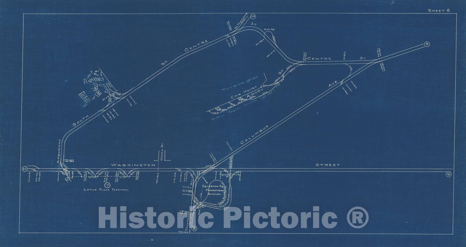 Historic Map : Boston Elevated Railway Track Plans, Roxbury 1936 Plate 008 , Vintage Wall Art