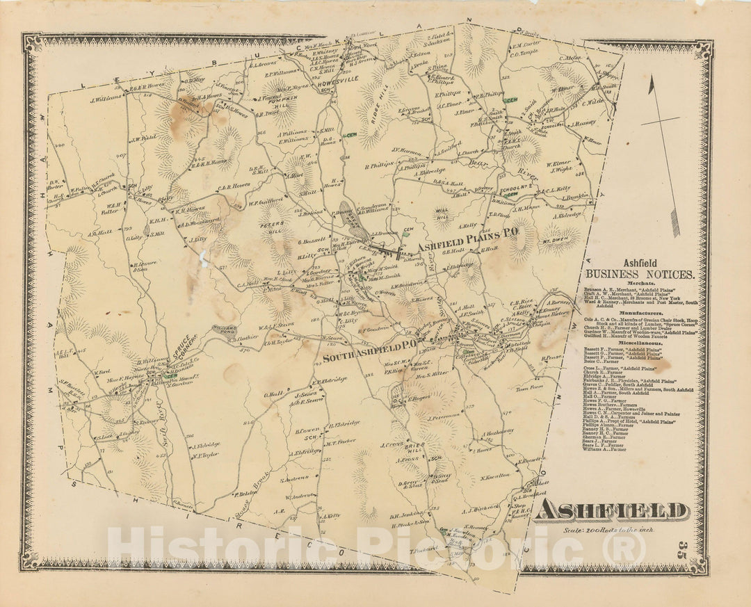 Historic Map : Atlas of Franklin Co. Massachusetts, Ashfield 1871 , v2, Vintage Wall Art