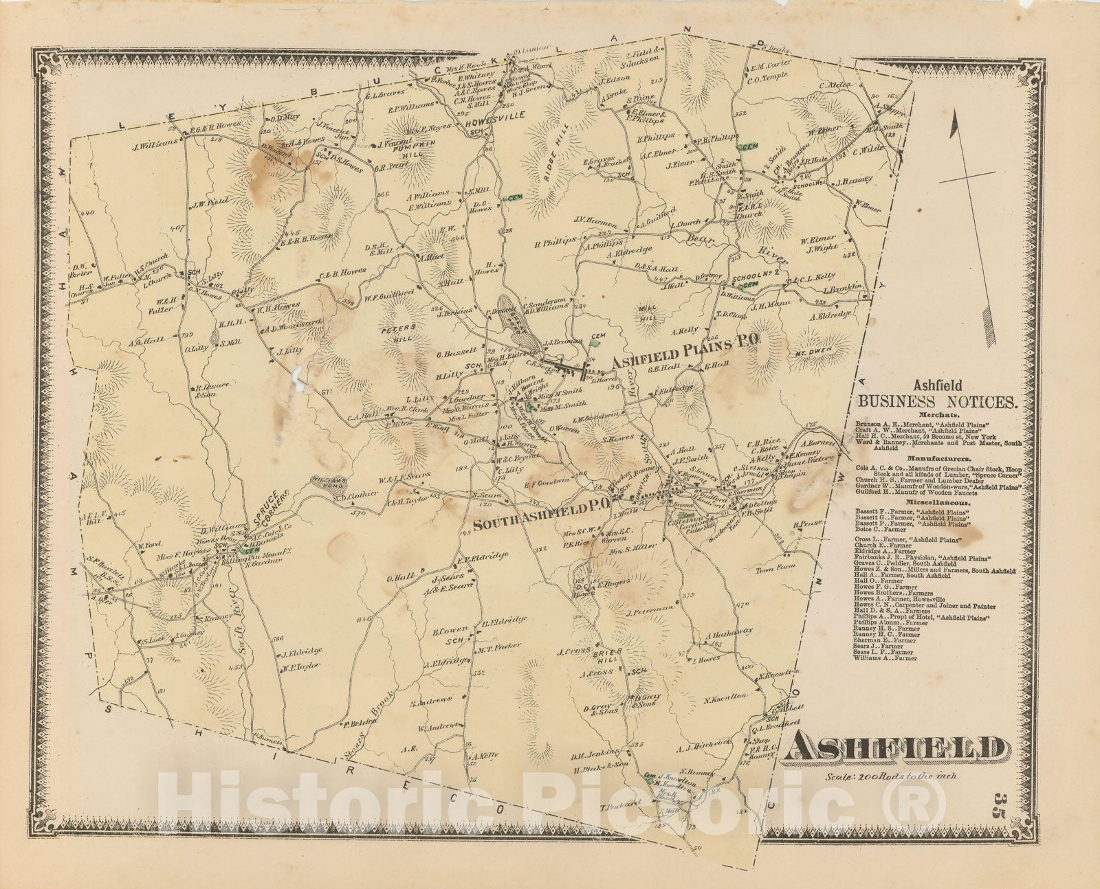 Historic Map : Atlas of Franklin Co. Massachusetts, Ashfield 1871 , v2, Vintage Wall Art
