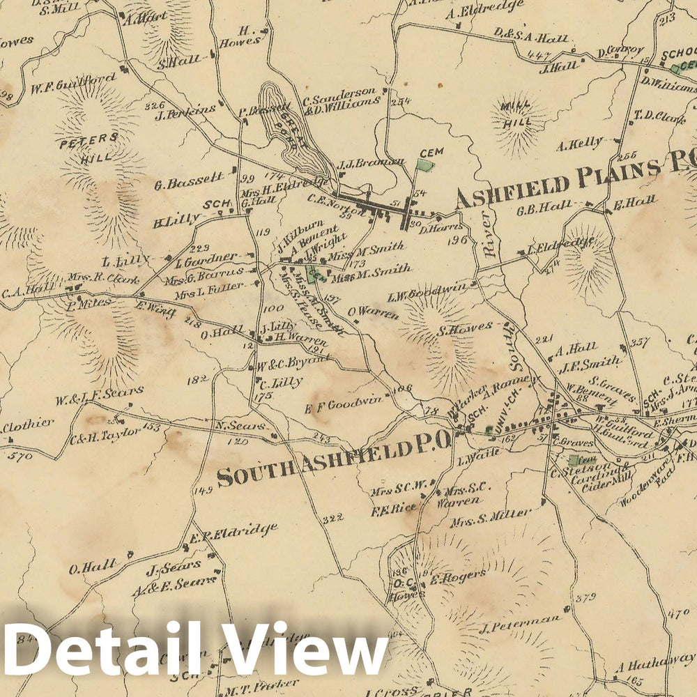 Historic Map : Atlas of Franklin Co. Massachusetts, Ashfield 1871 , v2, Vintage Wall Art