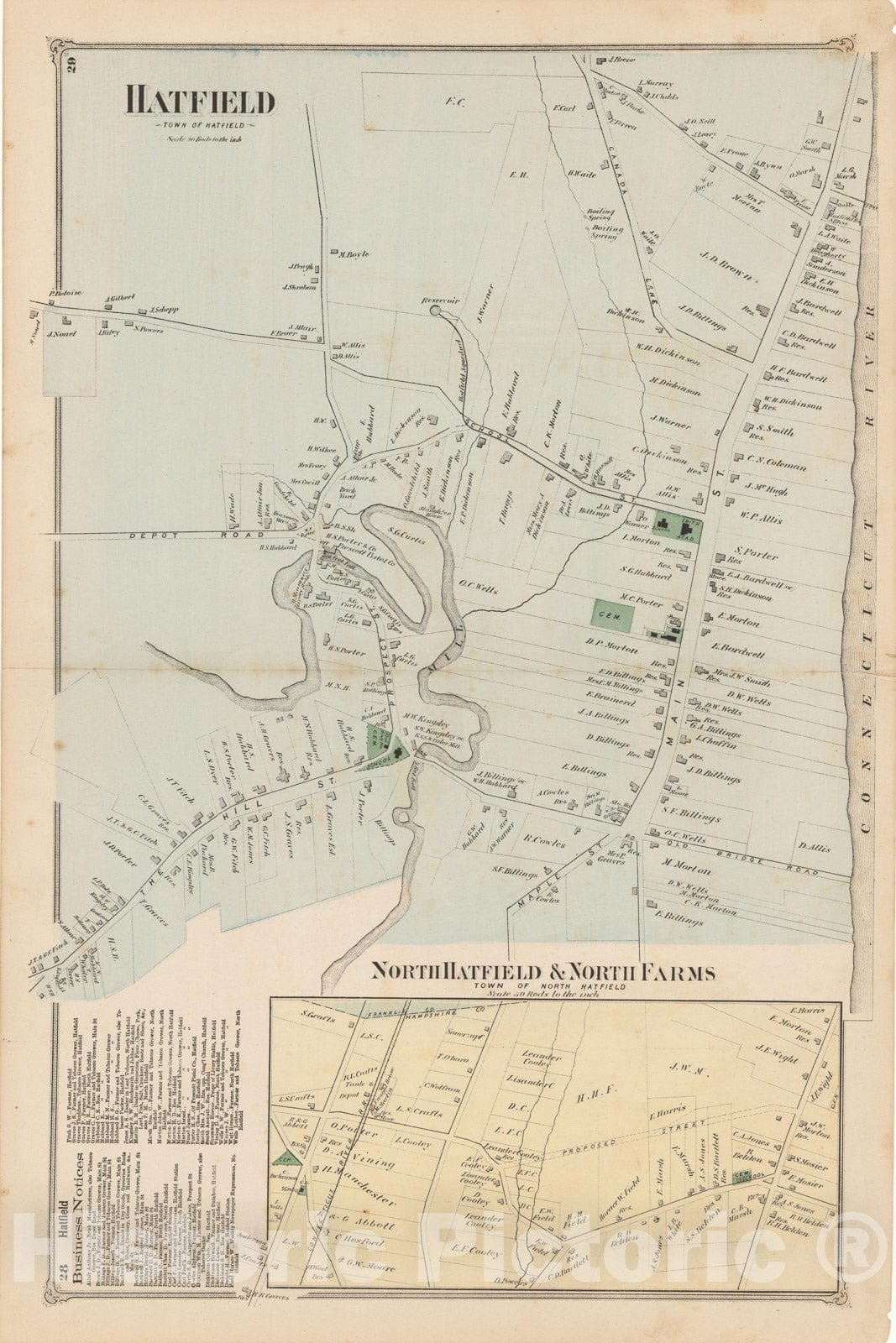 Historic Map : Atlas of Hampshire County Massachusetts, Hatfield 1873 , v2, Vintage Wall Art