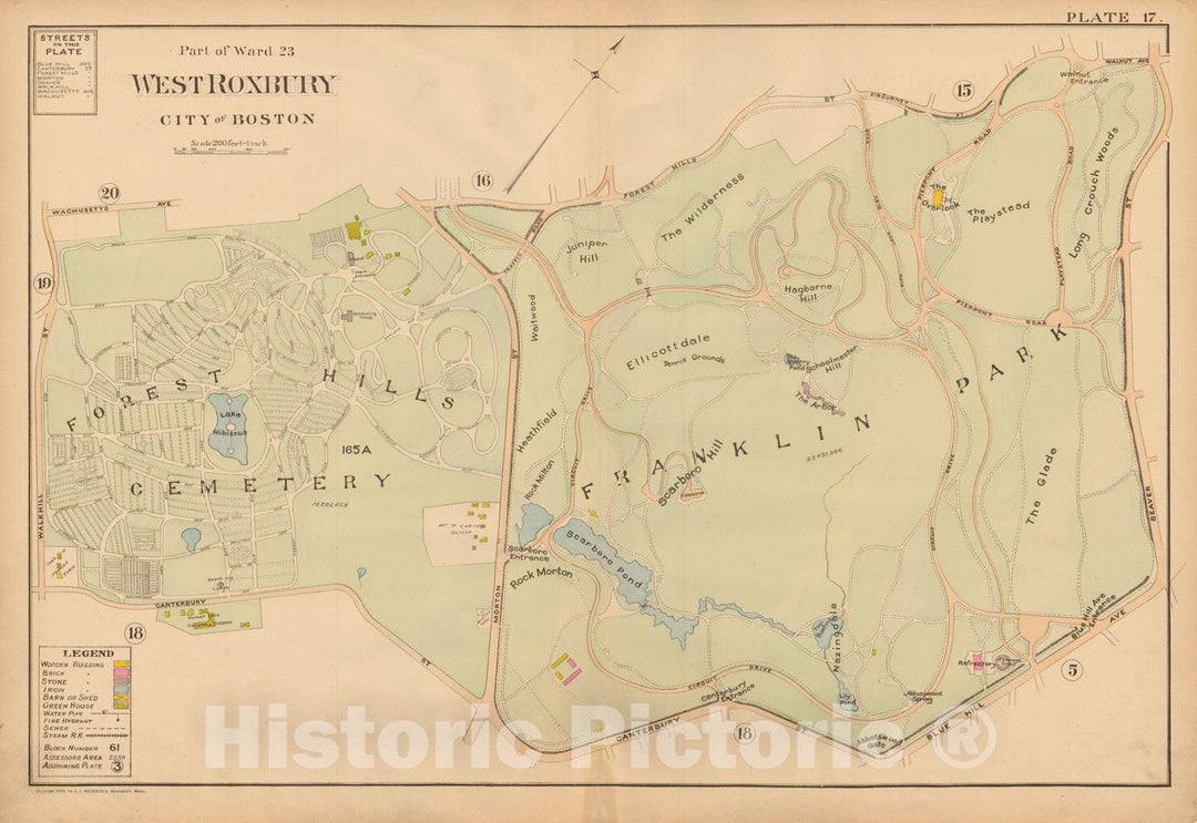 Historic Map : Atlas of Dorchester, West Roxbury and Brighton, Dorchester 1899 Plate 017 , Vintage Wall Art