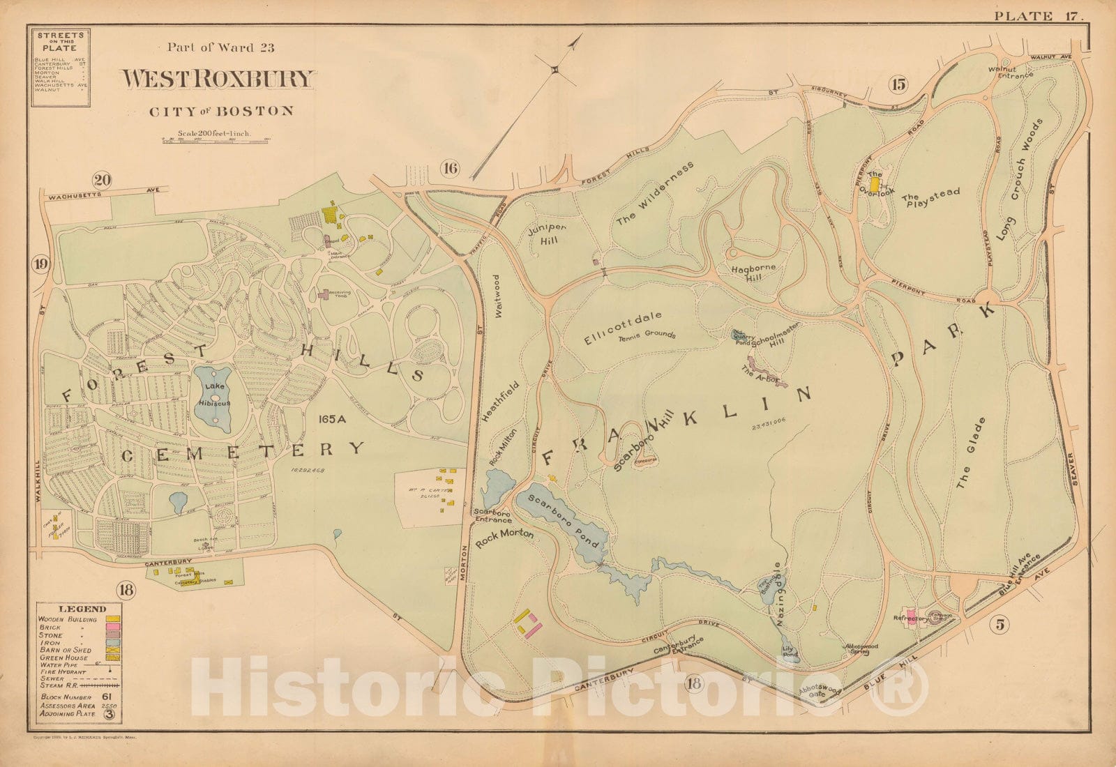 Historic Map : Atlas of Dorchester, West Roxbury and Brighton, Dorchester 1899 Plate 017 , Vintage Wall Art