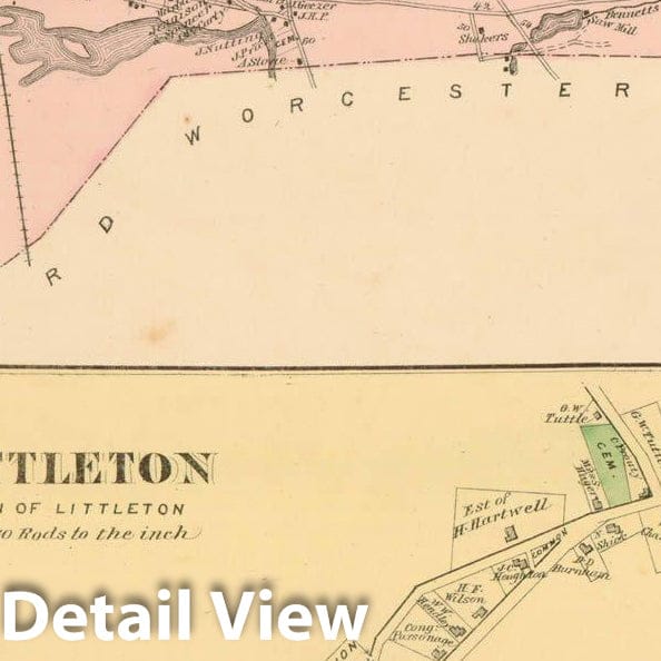 Historic Map : County Atlas of Middlesex Massachusetts, Ayer & Littleton 1875 , Vintage Wall Art