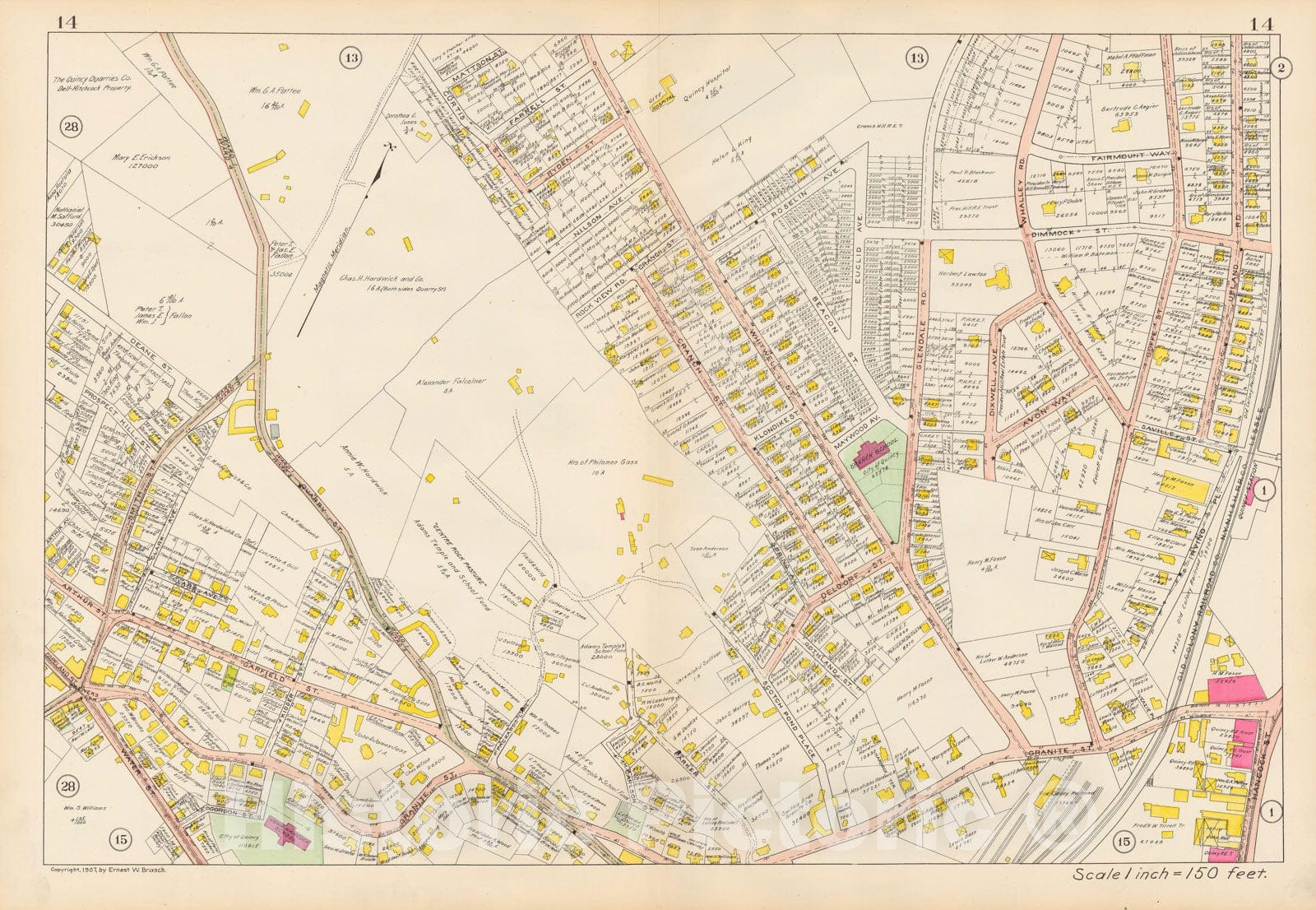 Historic Map : Atlas City of Quincy, Quincy 1907 Plate 014 , Vintage Wall Art