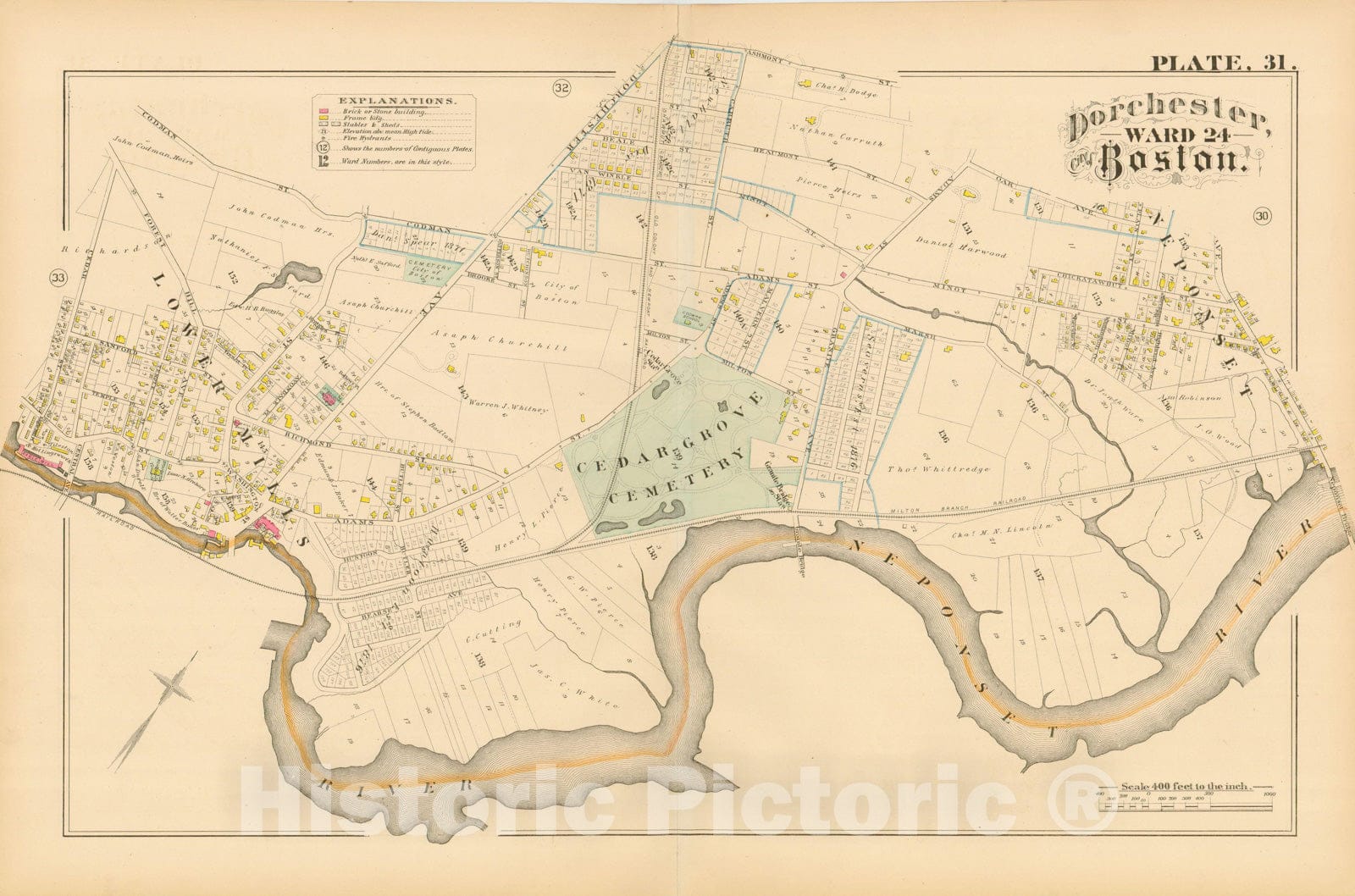 Historic Map : Atlas of Dorchester, Dorchester 1882 Plate 031 , Vintage Wall Art