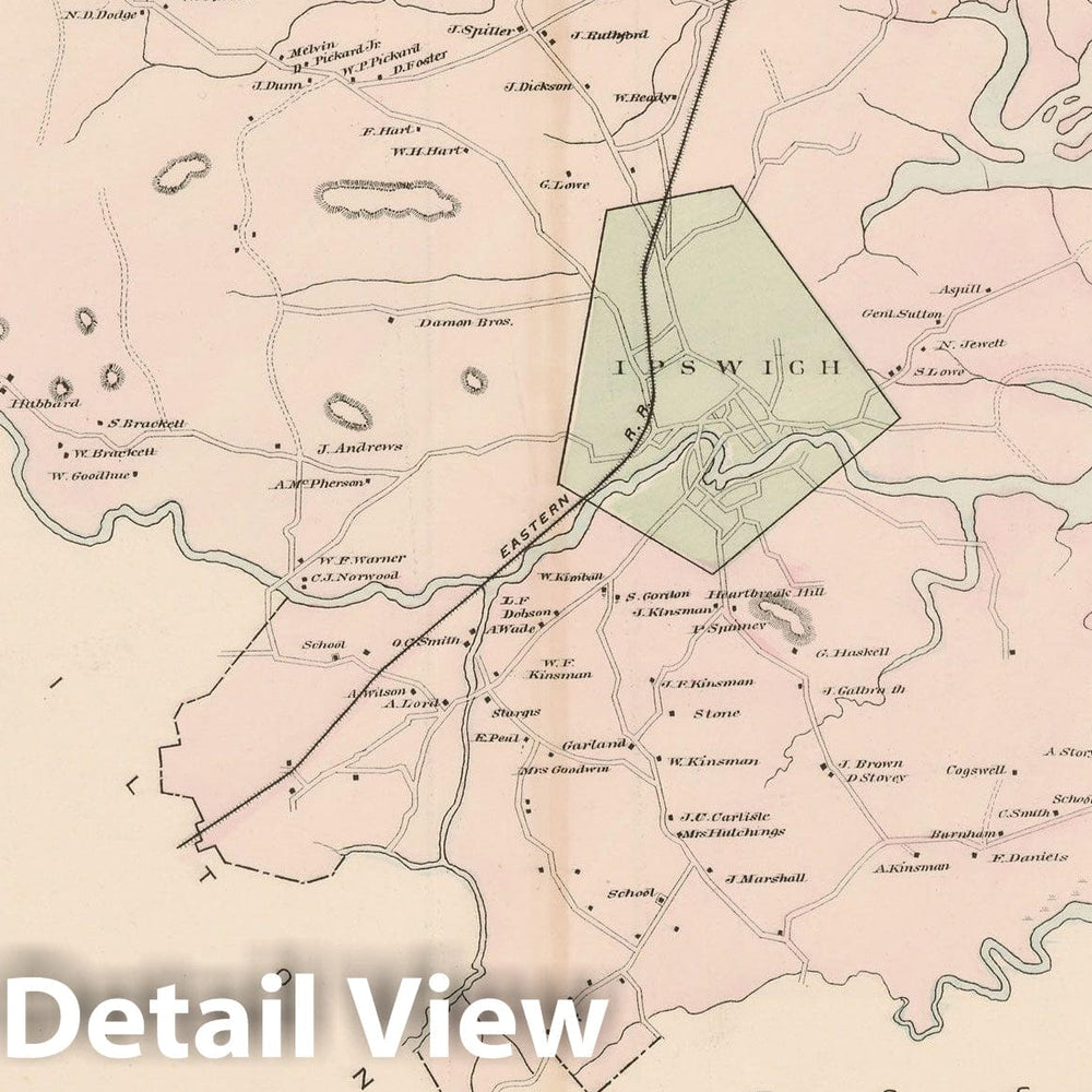 Historic Map : Atlas of Essex County, Ipswich 1884 , v2, Vintage Wall Art