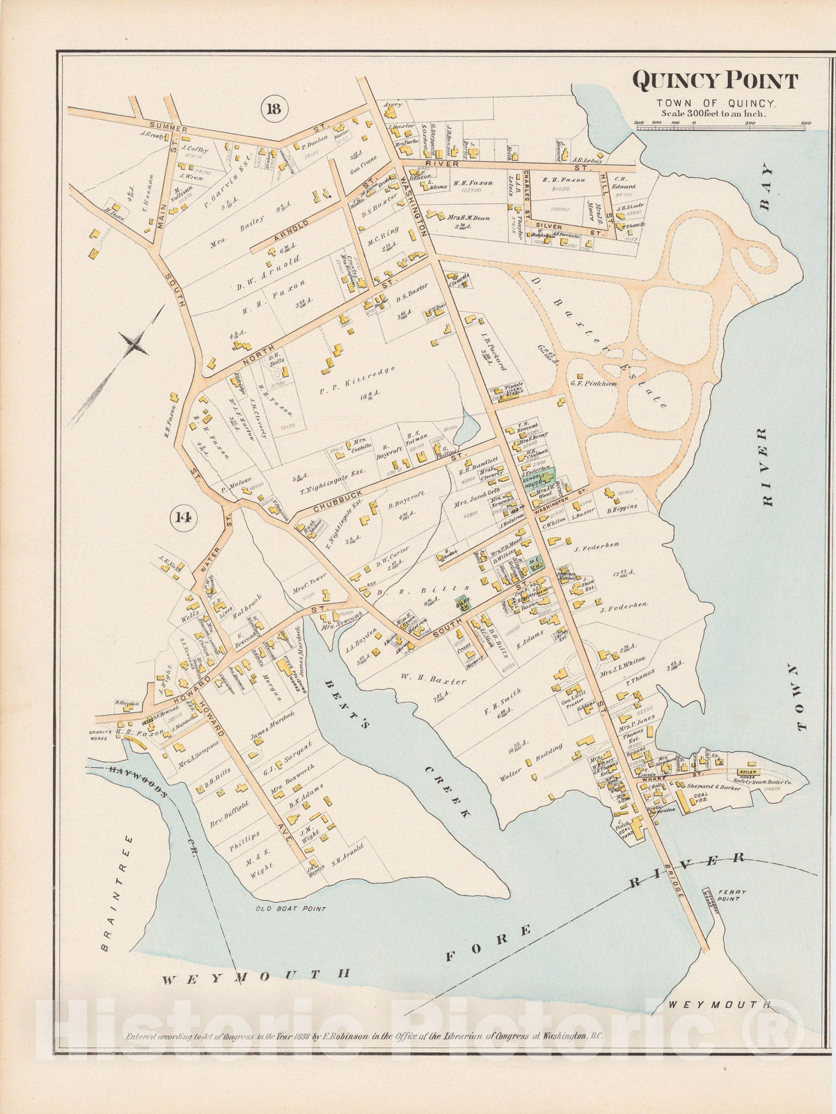 Historic Map : Atlas of Norfolk County, Quincy 1888 , Vintage Wall Art