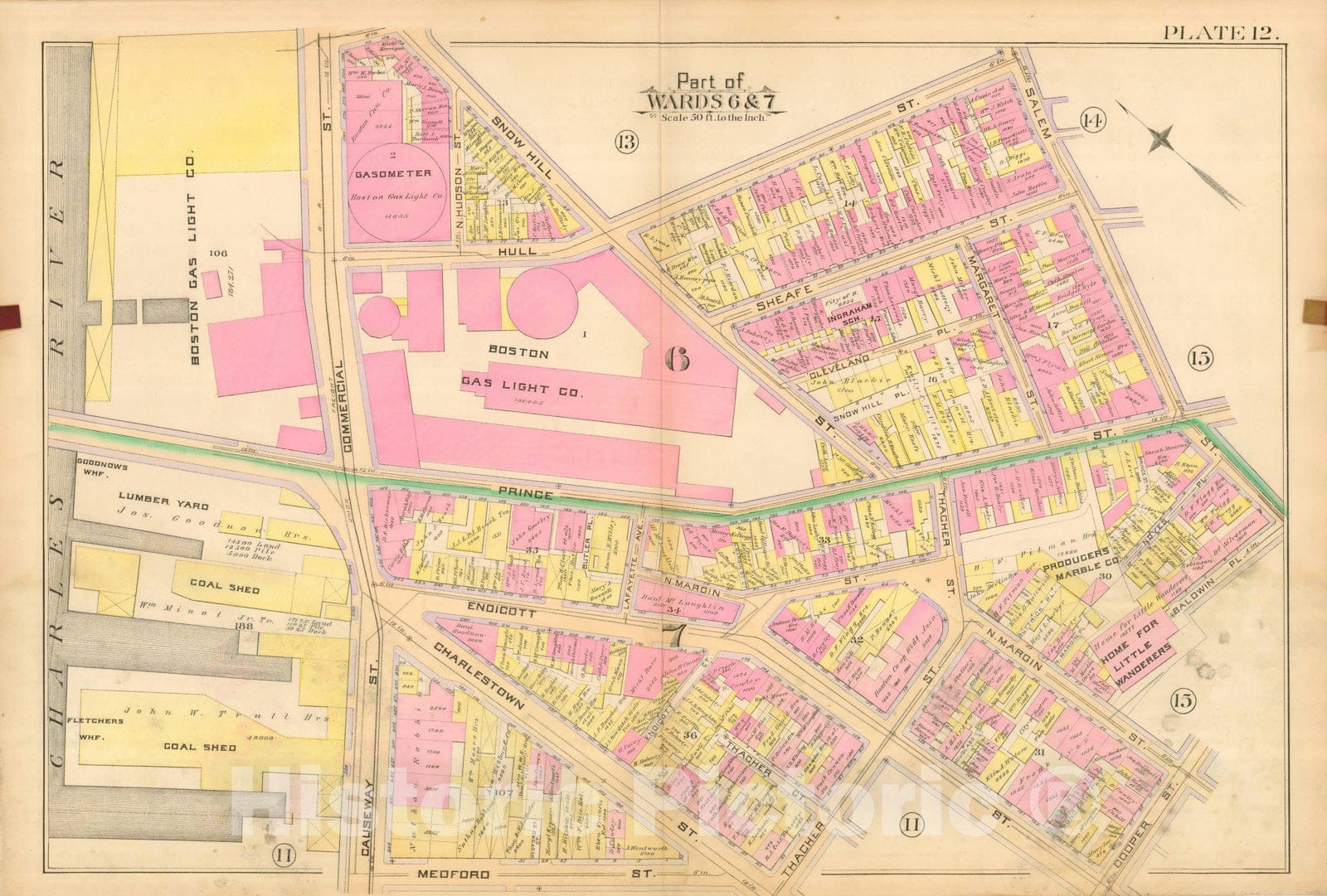 Historic Map : Atlas City of Boston, City Proper, Vol. I, Boston 1888 Plate 012 , Vintage Wall Art