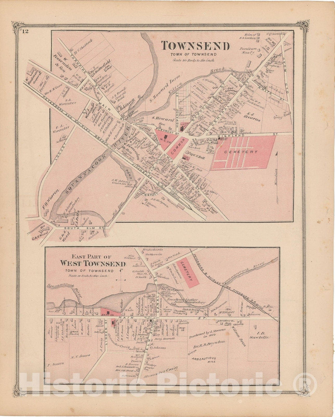 Historic Map : County Atlas of Middlesex Massachusetts, Townsend 1875 , Vintage Wall Art