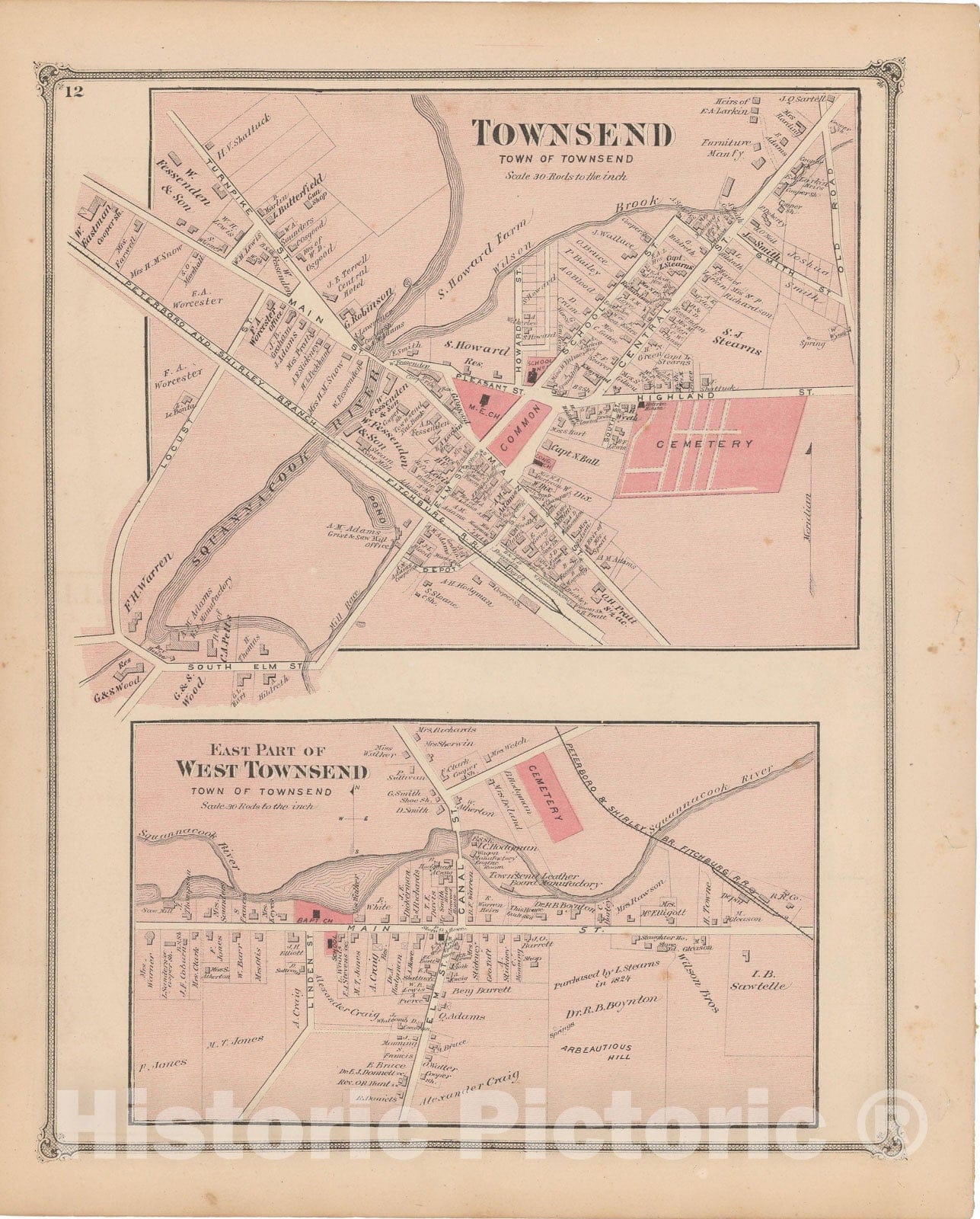 Historic Map : County Atlas of Middlesex Massachusetts, Townsend 1875 , Vintage Wall Art
